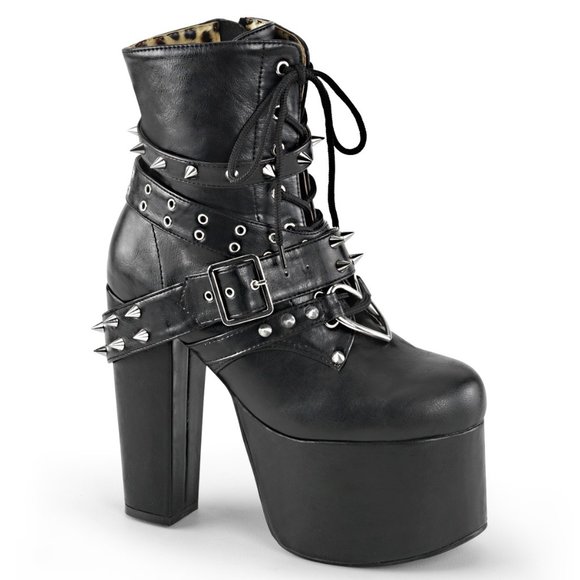 Demonia Shoes - Demonia Torment 700 Black Platform Ankle Boots with Spikes